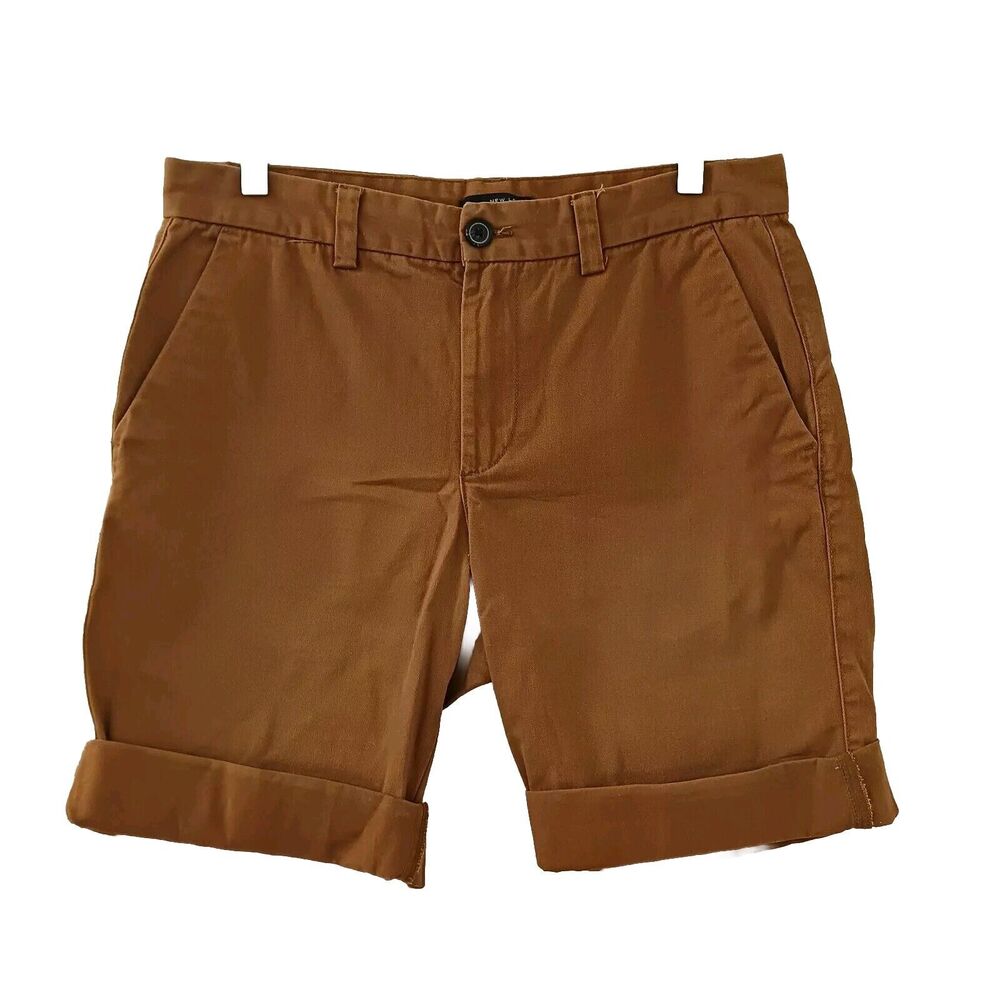 New Look Men’s Chino Shorts Size 32R Zipper Pockets Cuffed Hem RUST BROWN Travel